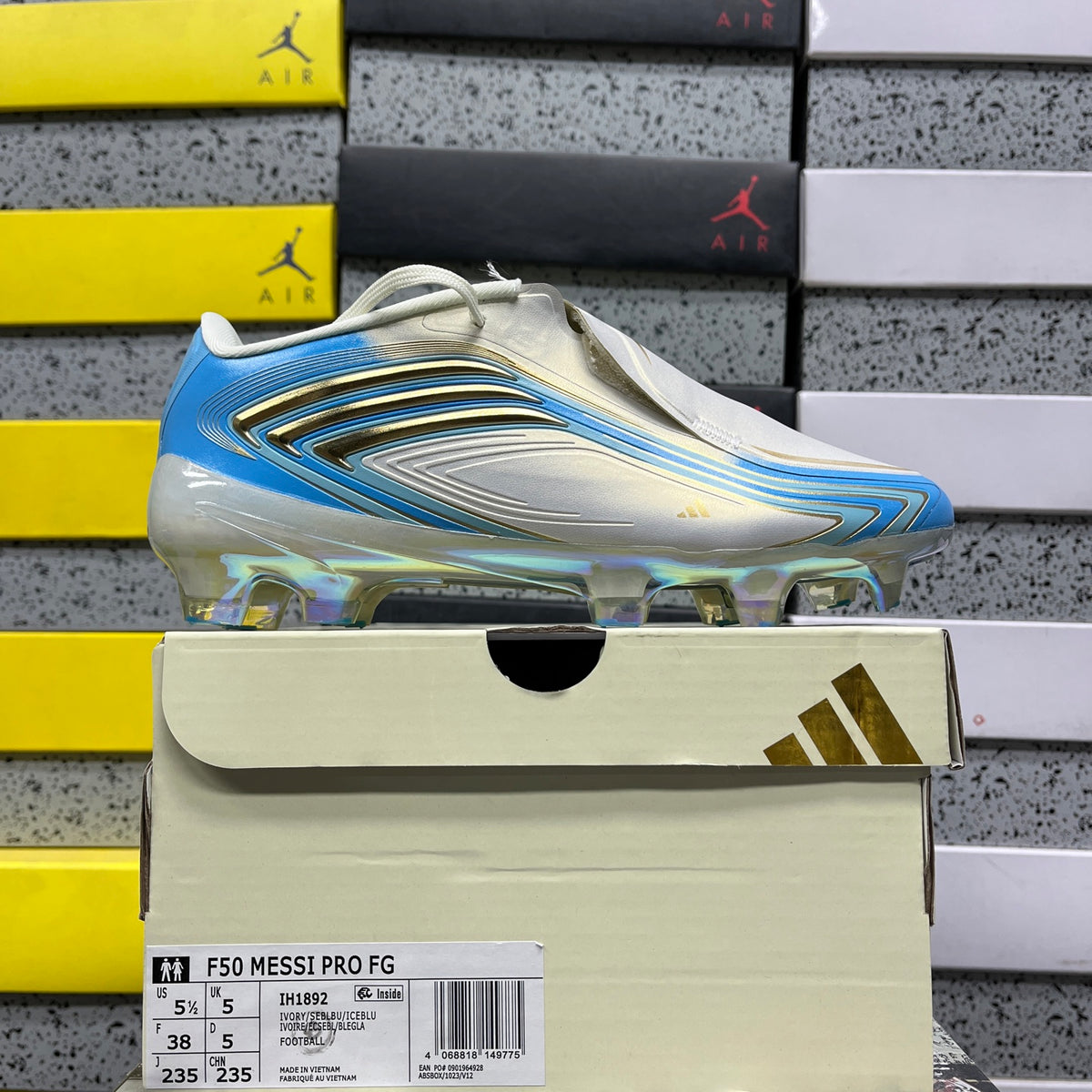 Chuteiras Adidas F50 Messi Pro FG Ivory / Blue / Gold