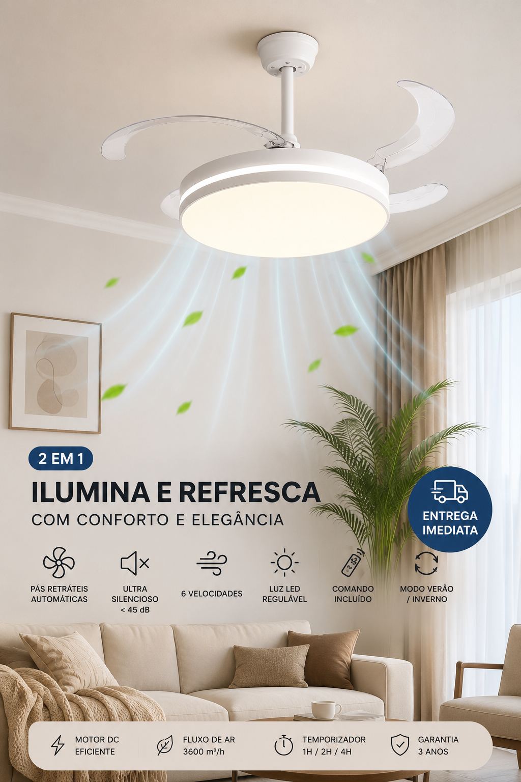 Candeeiro LED + Ventoinha de teto